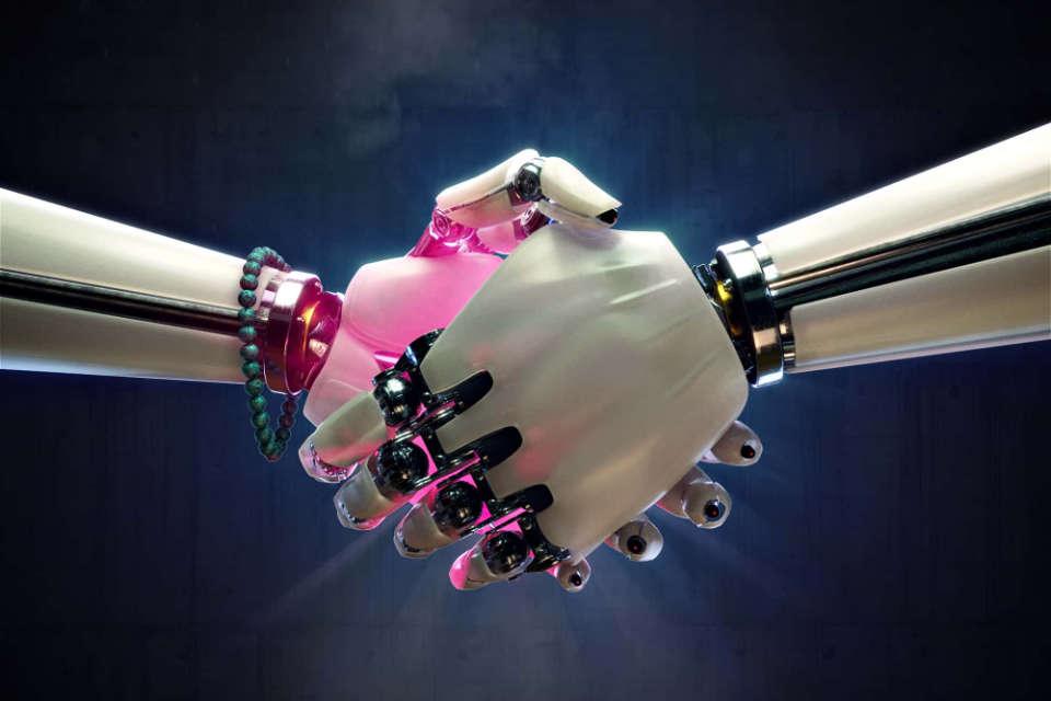Roboter schütteln sich die Hände