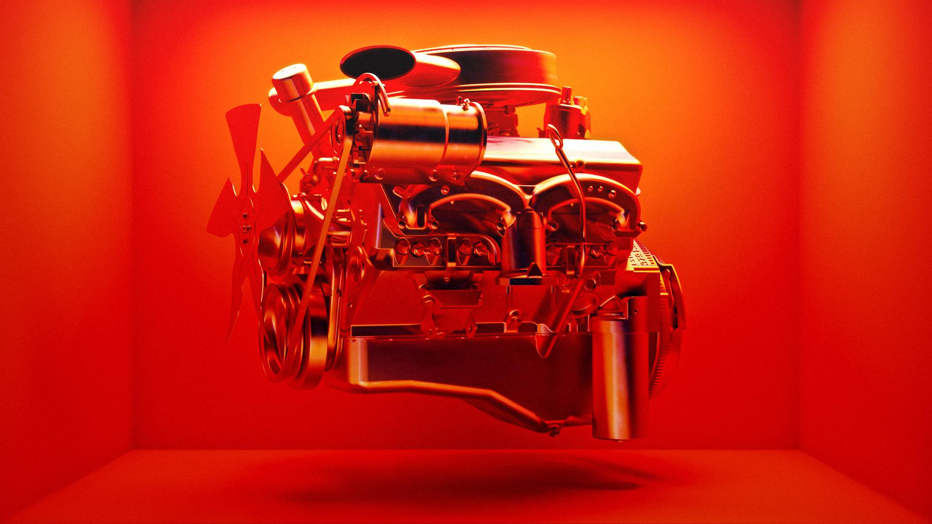 3D Rendering von einem Motor in einem orangenem Farbraum